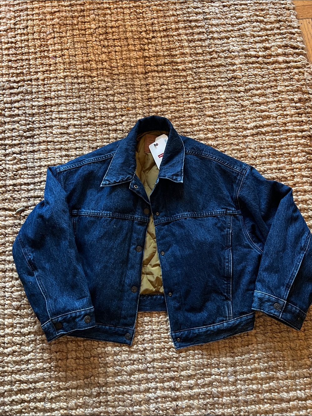 Levi's Blue Denim Trucker Jacket with Olive Quilted Lining - Picture 2 of 7